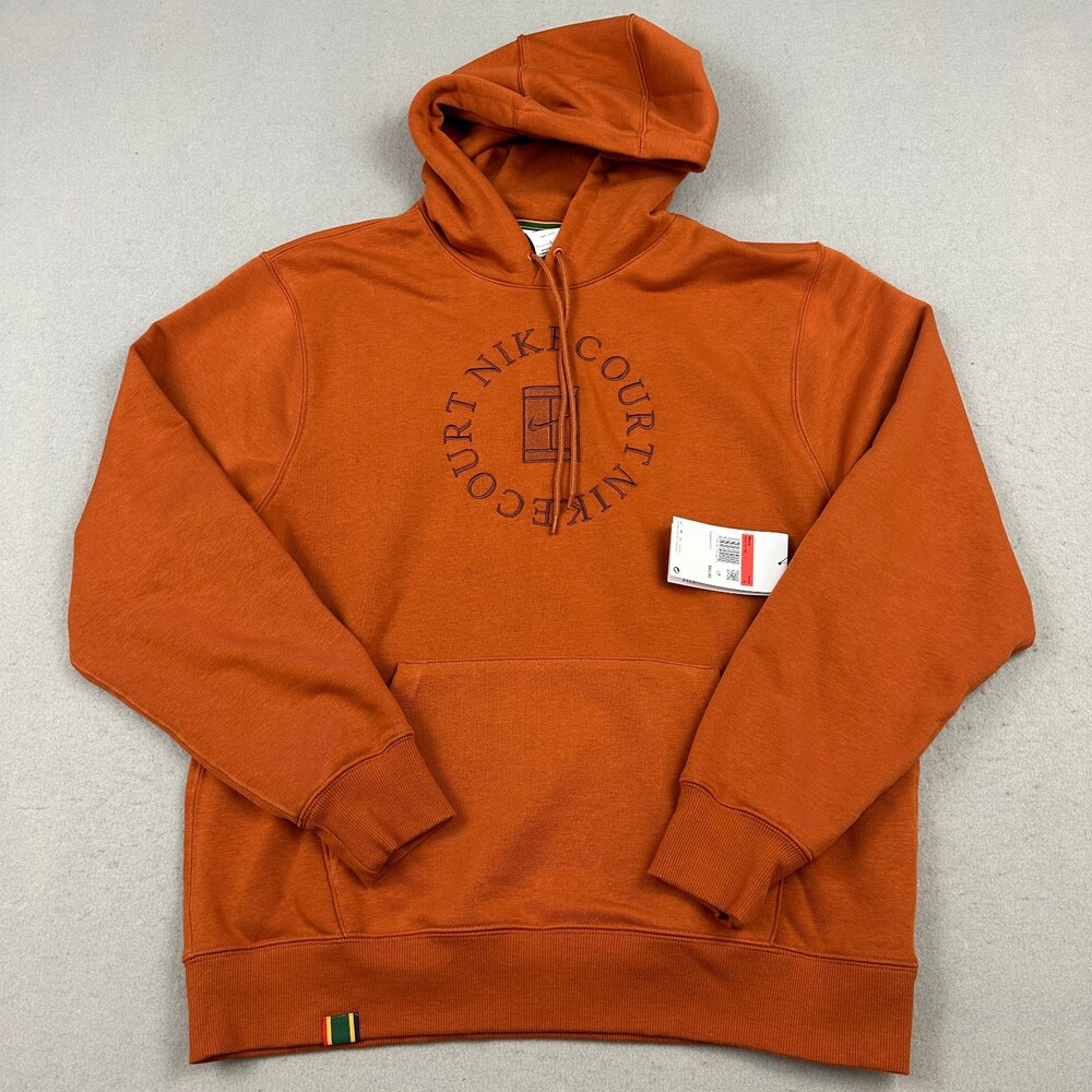 Nike Hoodie Men Large Rust Orange Court Heritage French Terry Tennis Pullover L